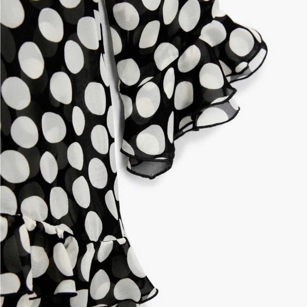 Zara Ruffled Polka Dot Blouse Dress - Small - Picture 9 of 12